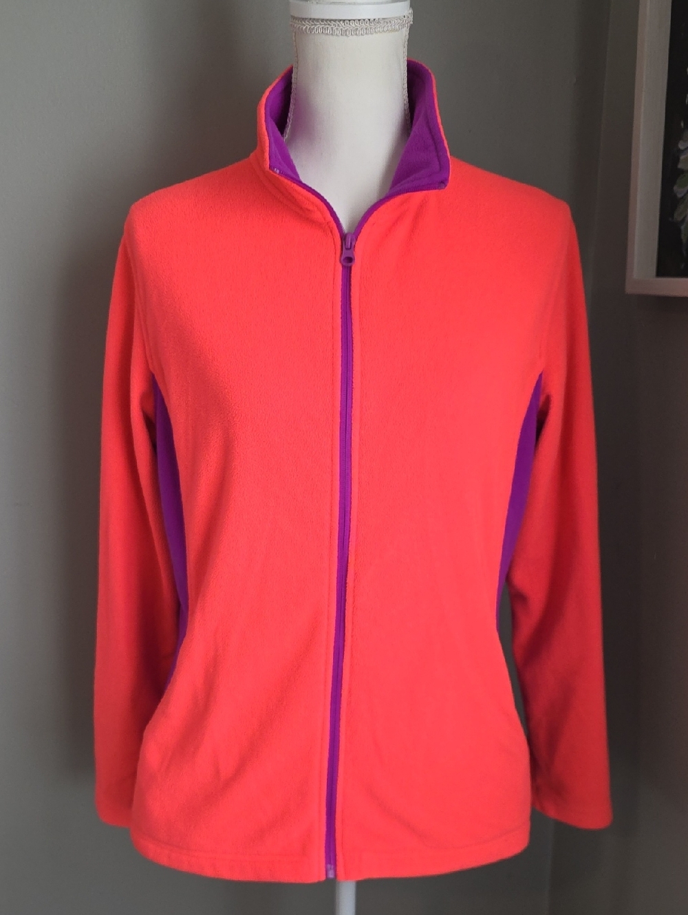 MTA Sport Neon Coral Fleece Jacket with Purple Trim Size Medium
